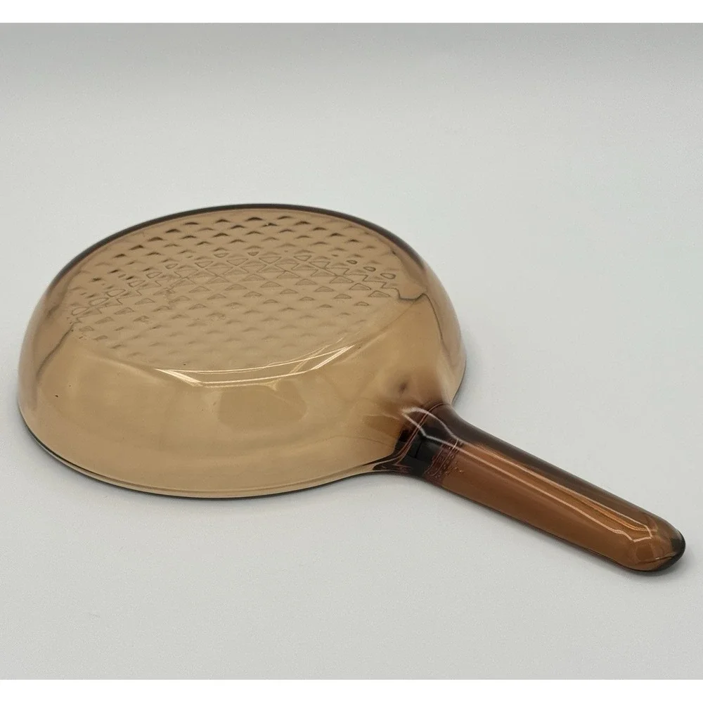 Vintage Corning Visions Amber Glass Skillet Fry Pan 7